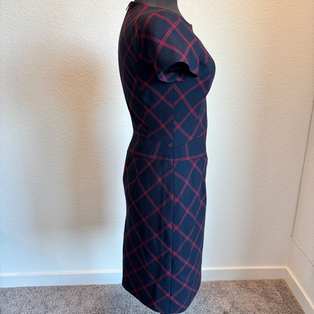 Brooks Brothers Red Fleece Navy Red Plaid Sheath Dress Short Sleeve Size 2 - Picture 7 of 11